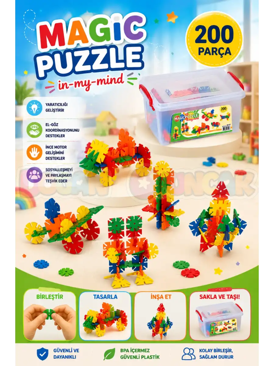 Magic Puzzle Lego (200 Parça) - Sihirli Puzzle- Küçük Bloklar - Sihirli Legolar Oyuncak