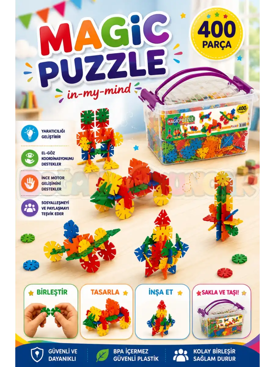 Magic Puzzle Lego (400 Parça) - Sihirli Puzzle- Küçük Bloklar - Sihirli Legolar Oyuncak