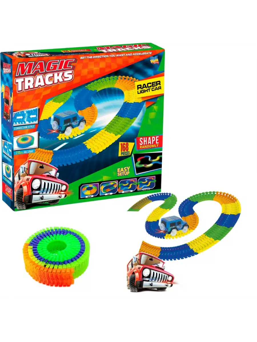 Magic Trucks 168 Parça Raylı Pist - Raylı Araç Oyuncak - Tren Oyuncak - Renkli Araç Yolu - Pist Set