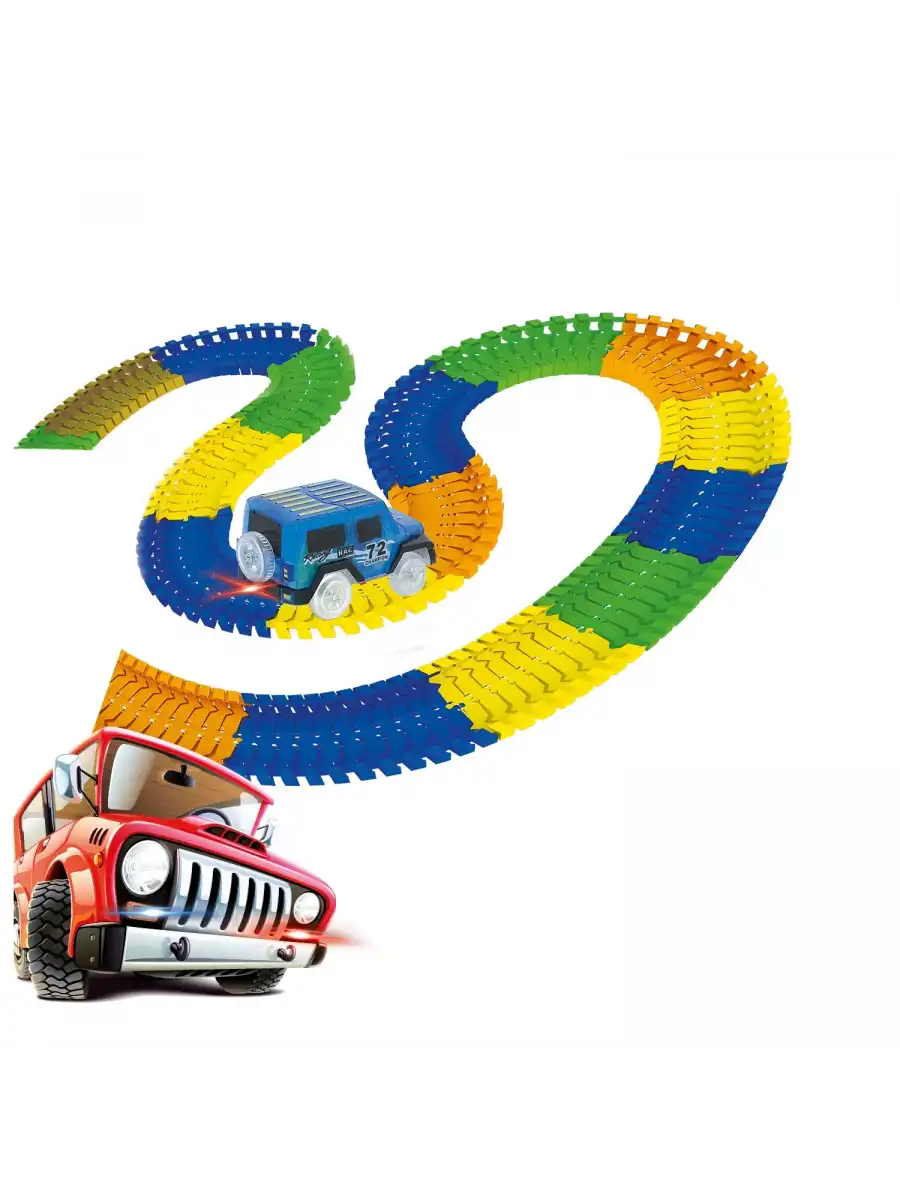 Magic Trucks 384 Parça Raylı Pist - Raylı Araç Oyuncak - Tren Oyuncak - Renkli Araç Yolu - Pist Set