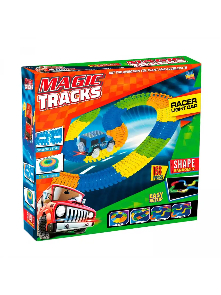 Magic Trucks 168 Parça Raylı Pist - Raylı Araç Oyuncak - Tren Oyuncak - Renkli Araç Yolu - Pist Set