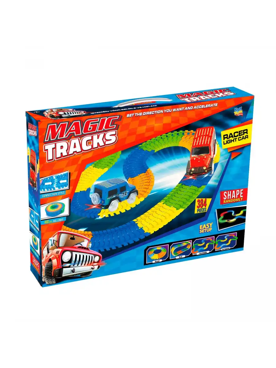 Magic Trucks 384 Parça Raylı Pist - Raylı Araç Oyuncak - Tren Oyuncak - Renkli Araç Yolu - Pist Set