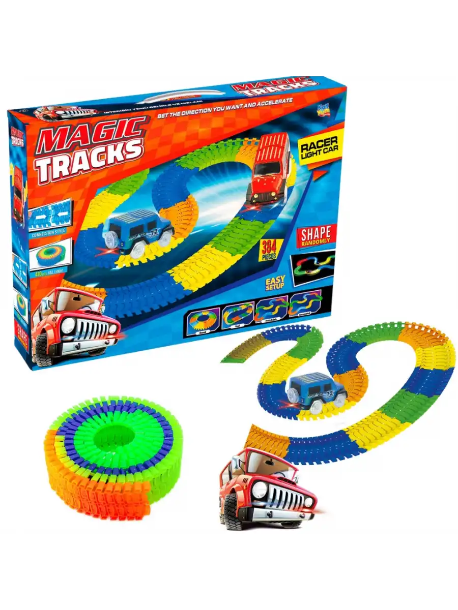 Magic Trucks 384 Parça Raylı Pist - Raylı Araç Oyuncak - Tren Oyuncak - Renkli Araç Yolu - Pist Set
