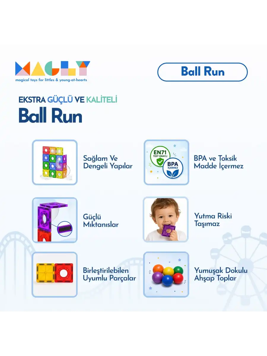 Magly Ball Run 101 Parça Manyetik Bilye Parkuru - Eğitici ve Yaratıcı Yapı Oyuncağı
