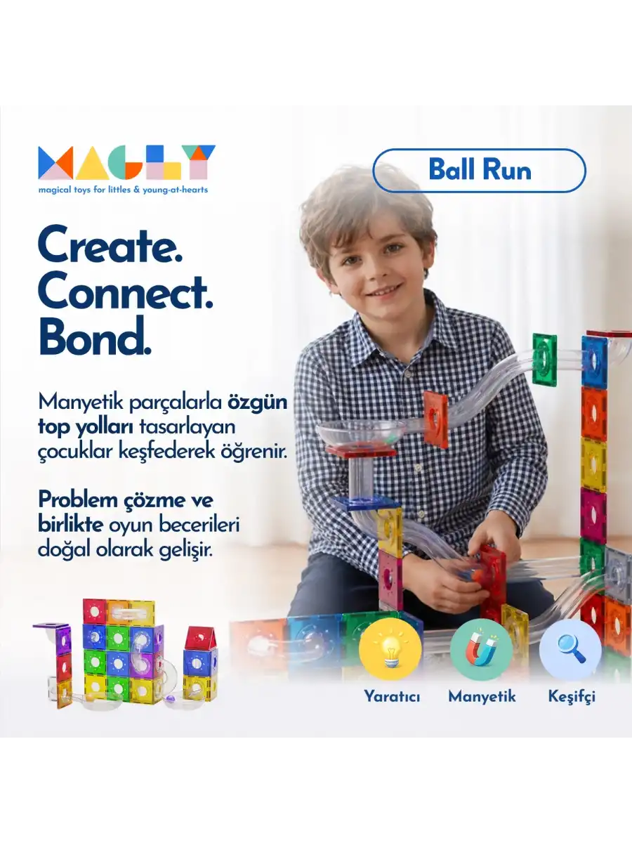 Magly Ball Run 101 Parça Manyetik Bilye Parkuru - Eğitici ve Yaratıcı Yapı Oyuncağı