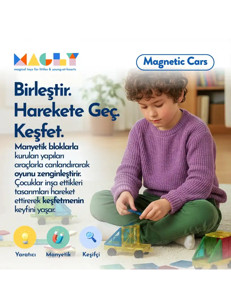 Magly Manyetik Araç Oyun Seti 2 Parça - Manyetik Yapı Blokları İçin Araç Seti