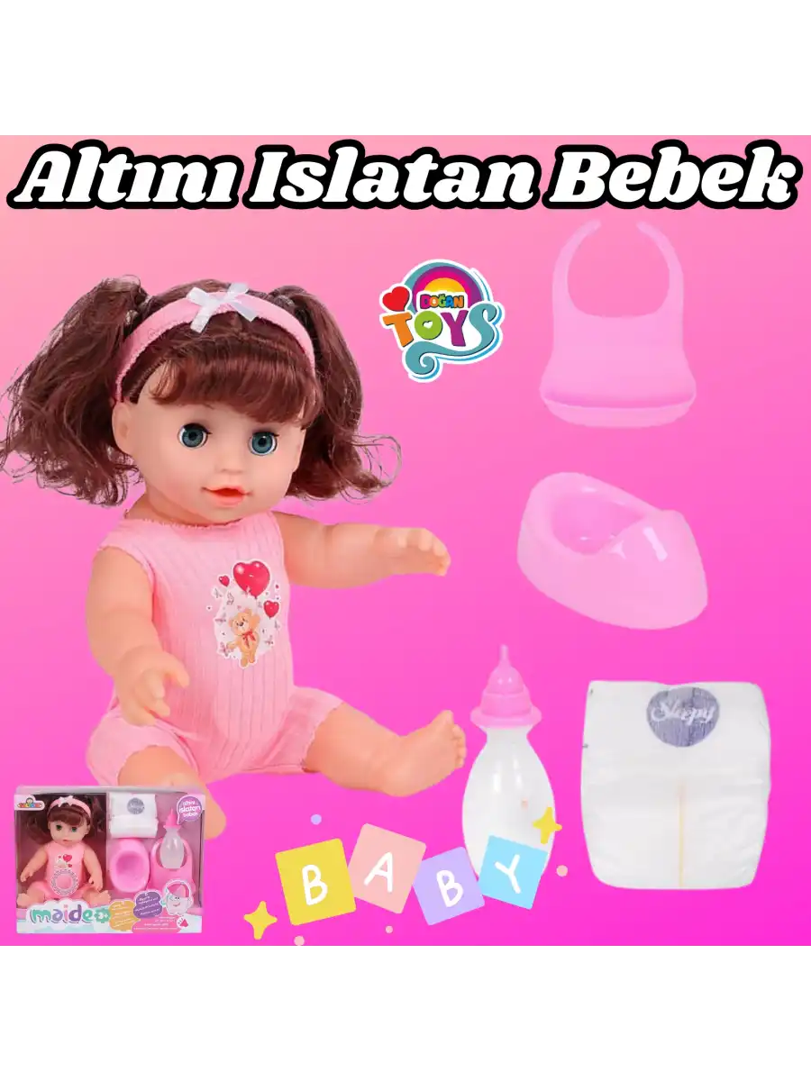 Maide Altını Islatan Et Bebek - Oyuncak Altını Islatan Bebek - Su İçen Bebek - Altına İşeyen Bebek - Kumral