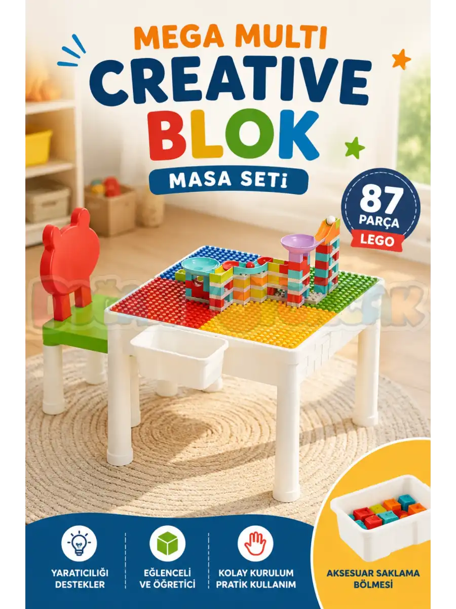 Mega Multi Creative Blok Masa Seti - Slide Blocks - Lego Oyuncakları - Yaratıcı Top Oyunu - Creative Lego