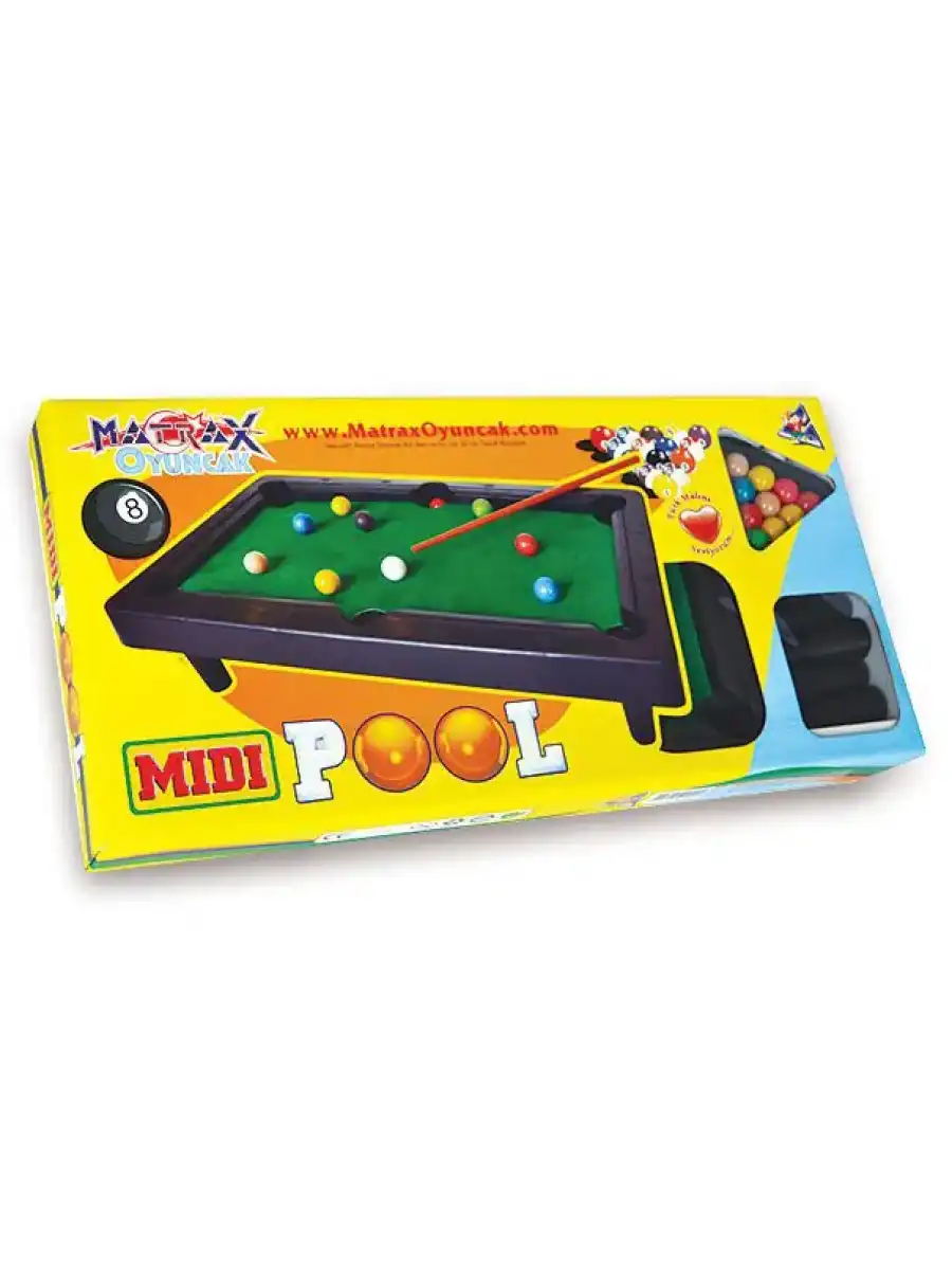 Midi Pool Orta Bilardo Masası - Bilardo Maçı - Bilardo Oyuncak - 8 Ball Oyunu - Büyük Bilardo Seti - Bilardo Oyuncağı