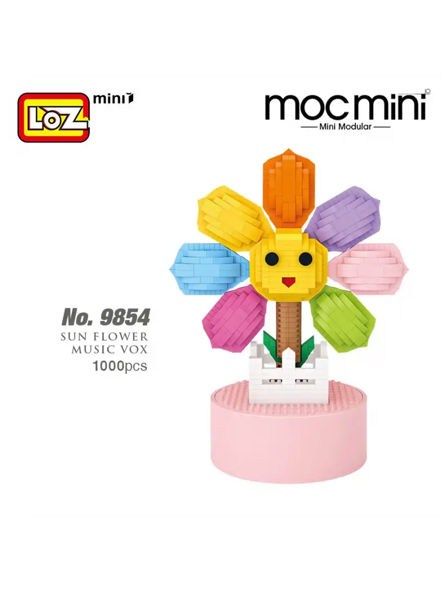 Mikro Blok Saksılı Ayçiçek Müzik Kutusu 1000 Parça - Lego Setleri - Loz Mini Lego - Çiçek Lego - Loz Lego - Mikro Bloklar