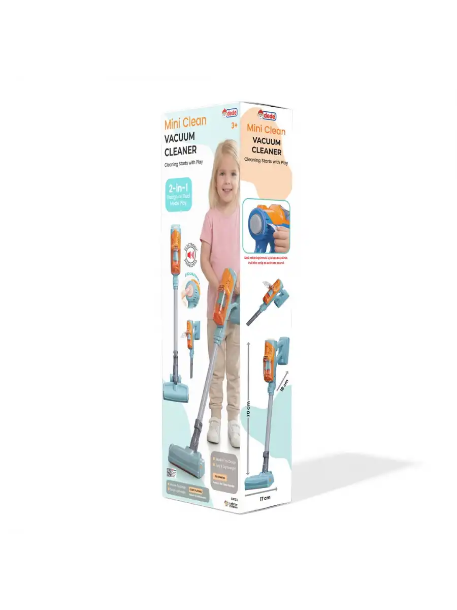 Mini Clean 2’si 1 Arada Sesli Oyuncak Elektrikli Süpürge – 70 cm