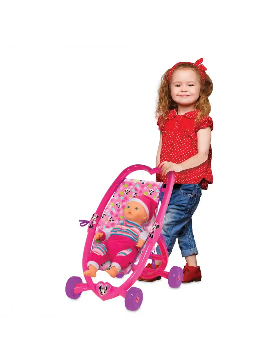 Minnie Mouse Kalpli Puset - Bebek Arabası - Ev Eşyaları Seti - Ev Oyuncakları Seti