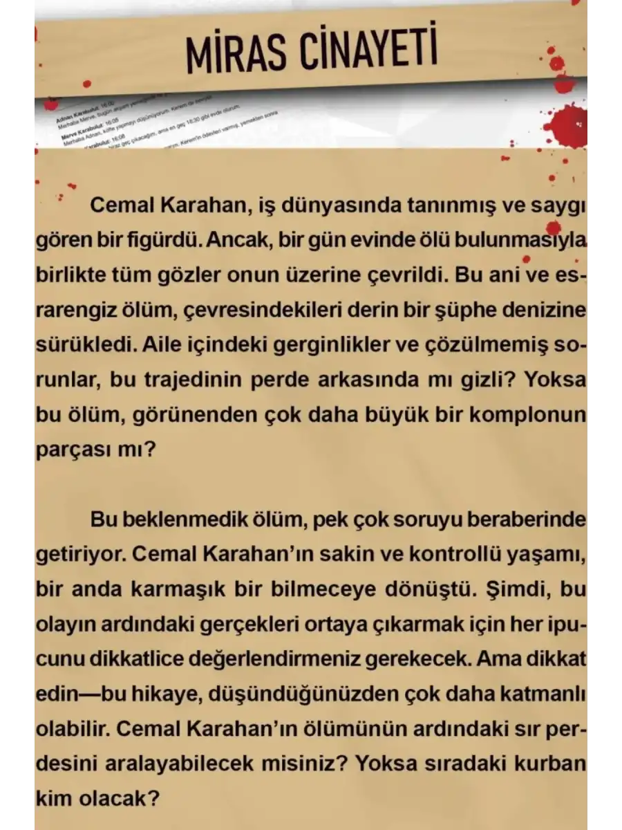Miras Cinayeti Dedektif Oyunu - Dava Çözme Oyunu - Suç Çözme Oyunu - Cinayet Oyunu Cinayet Çözme