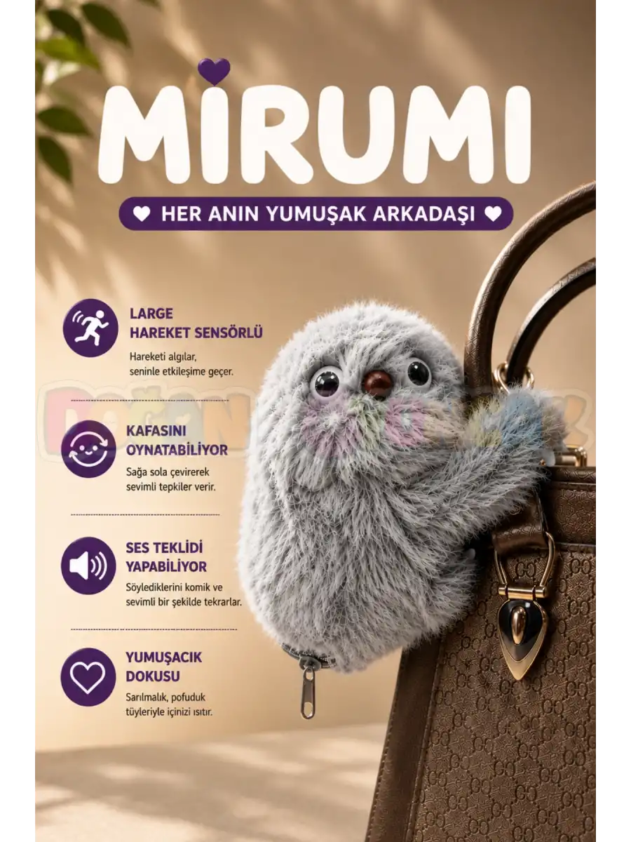 Mirumi Oyuncak Peluş Gri Mirumi Akıllı Peluş Robot Oyuncak Müzikli Hareketli Kafa Etkileşimli Sevimli