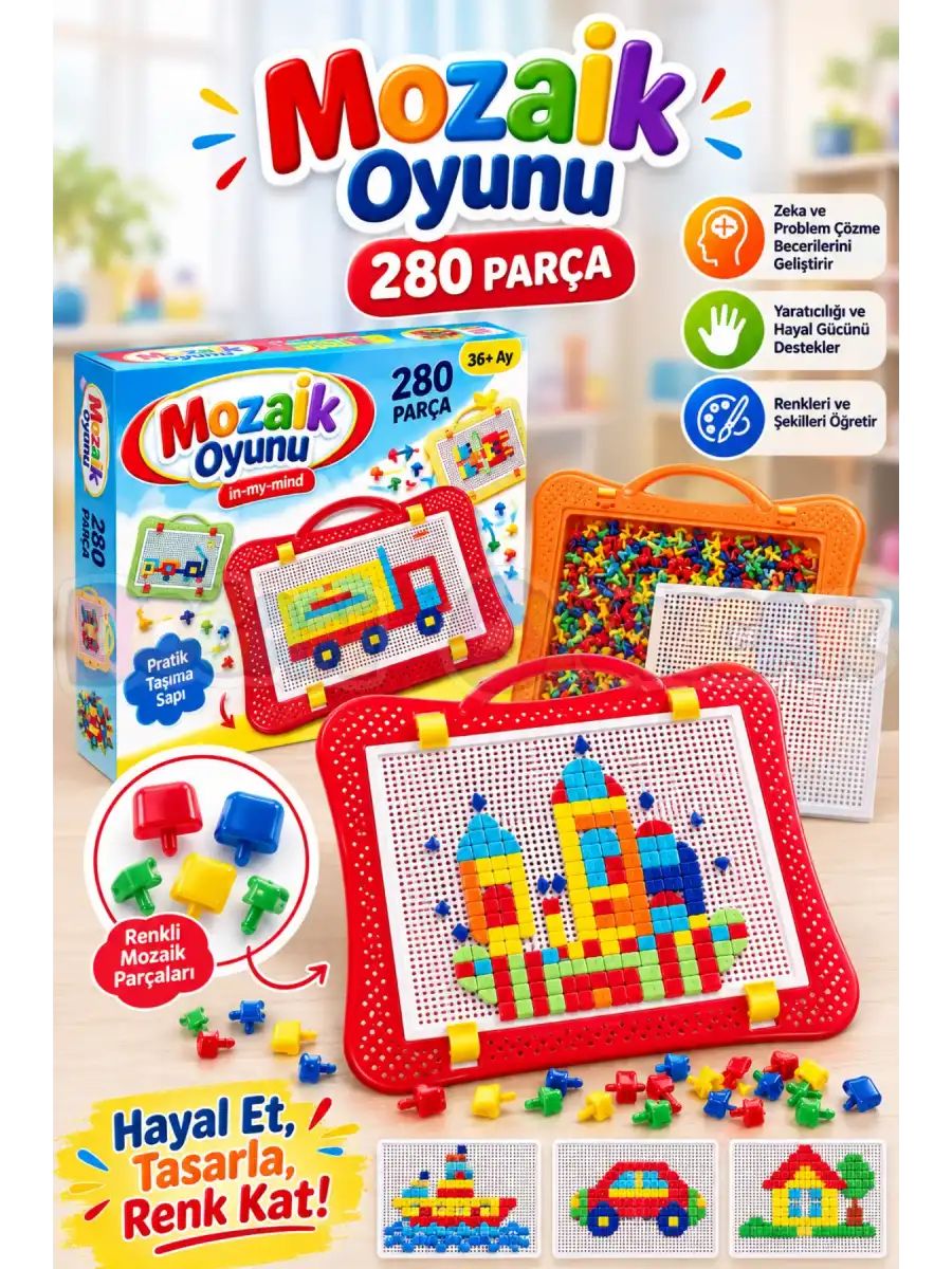 Mozaik Oyunu (280 Parça) - Lego Setleri - Çivi Lego - Resim Oyunu - Mozaik Oyunu
