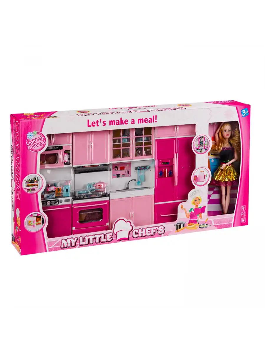 My Happy Kitchen Bebekli Dörtlü Mutfak Seti - Modern Mutfak Seti - Işıklı Sesli Mutfak Oyuncak - Fırın, Buzdolabı, Lavabo, Bulaşık