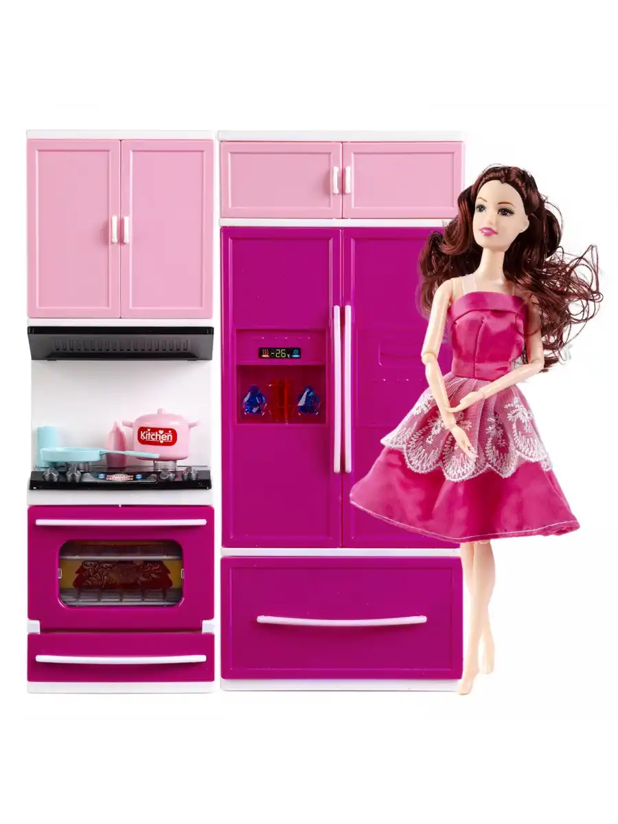 My Happy Kitchen Bebekli İkili Mutfak Seti - Modern Mutfak Seti - Işıklı Sesli Mutfak Oyuncak - Fırın, Buzdolabı