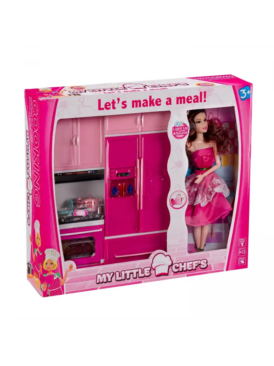My Happy Kitchen Bebekli İkili Mutfak Seti - Modern Mutfak Seti - Işıklı Sesli Mutfak Oyuncak - Fırın, Buzdolabı