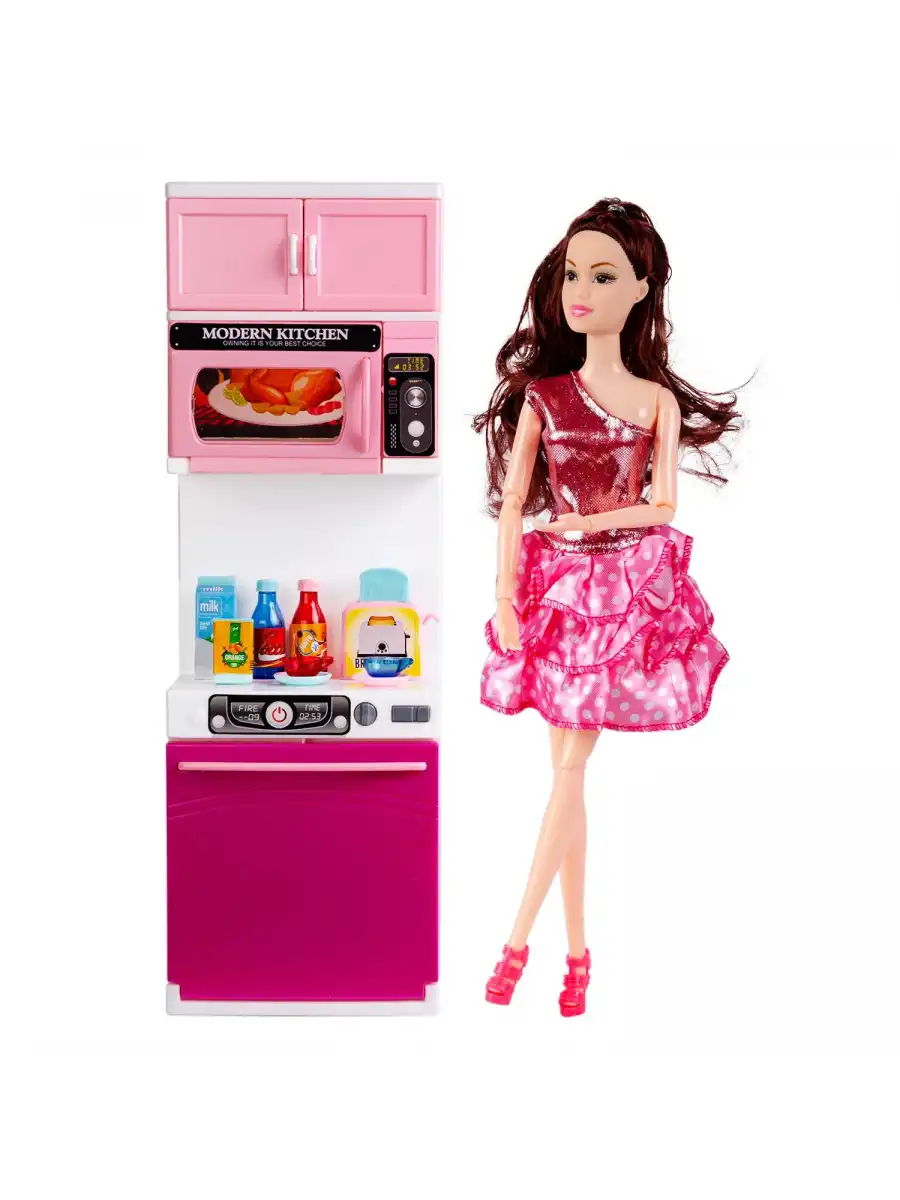 My Happy Kitchen Bebekli Üçlü Mutfak Seti - Modern Mutfak Seti - Işıklı Sesli Mutfak Oyuncak - Fırın, Buzdolabı, Lavabo