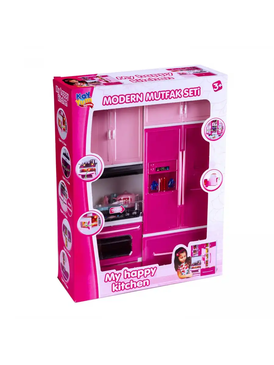 My Happy Kitchen İkili Mutfak Seti - Modern Mutfak Seti - Işıklı Sesli Mutfak Oyuncak - Buzdolabı, Fırın