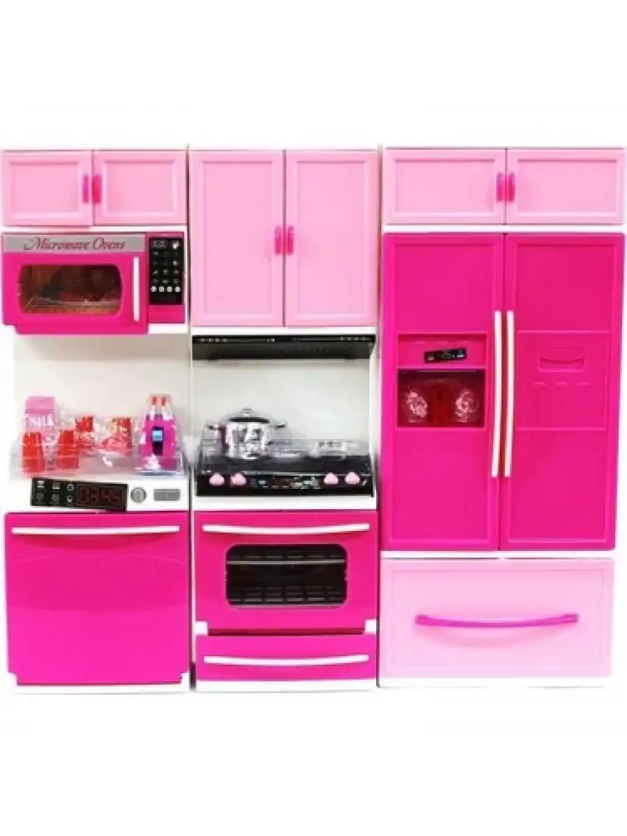 My Happy Kitchen Üçlü Mutfak Seti - Modern Mutfak Seti - Işıklı Sesli Mutfak Oyuncak - Buzdolabı, Lavabo, Fırın