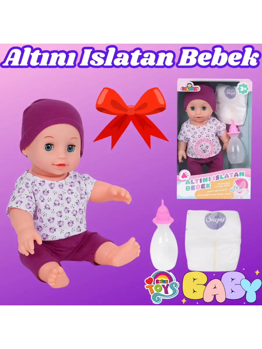 Naime Altını Islatan Et Bebek - Oyuncak Altını Islatan Bebek - Su İçen Bebek - Altına İşeyen Bebek - Mor