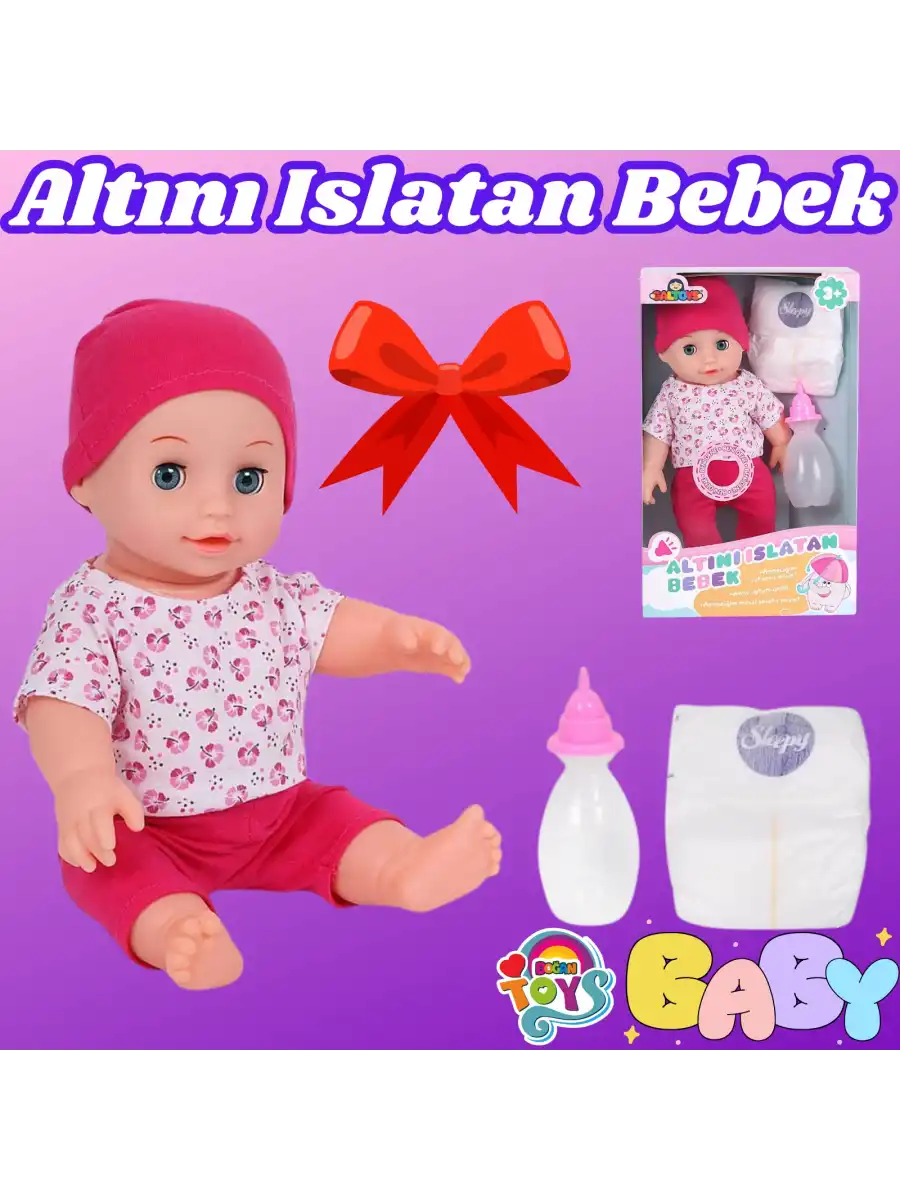 Naime Altını Islatan Et Bebek - Oyuncak Altını Islatan Bebek - Su İçen Bebek - Altına İşeyen Bebek - Pembe
