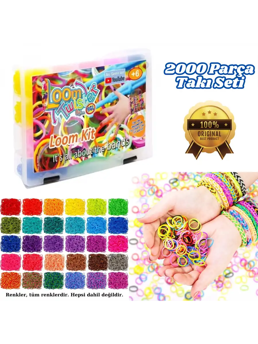 Orijinal Loom Twister 2000 Parça Seti - Takı Seti - Toka, Bilezik Ve Kolye Yapma Seti - Loom Twister