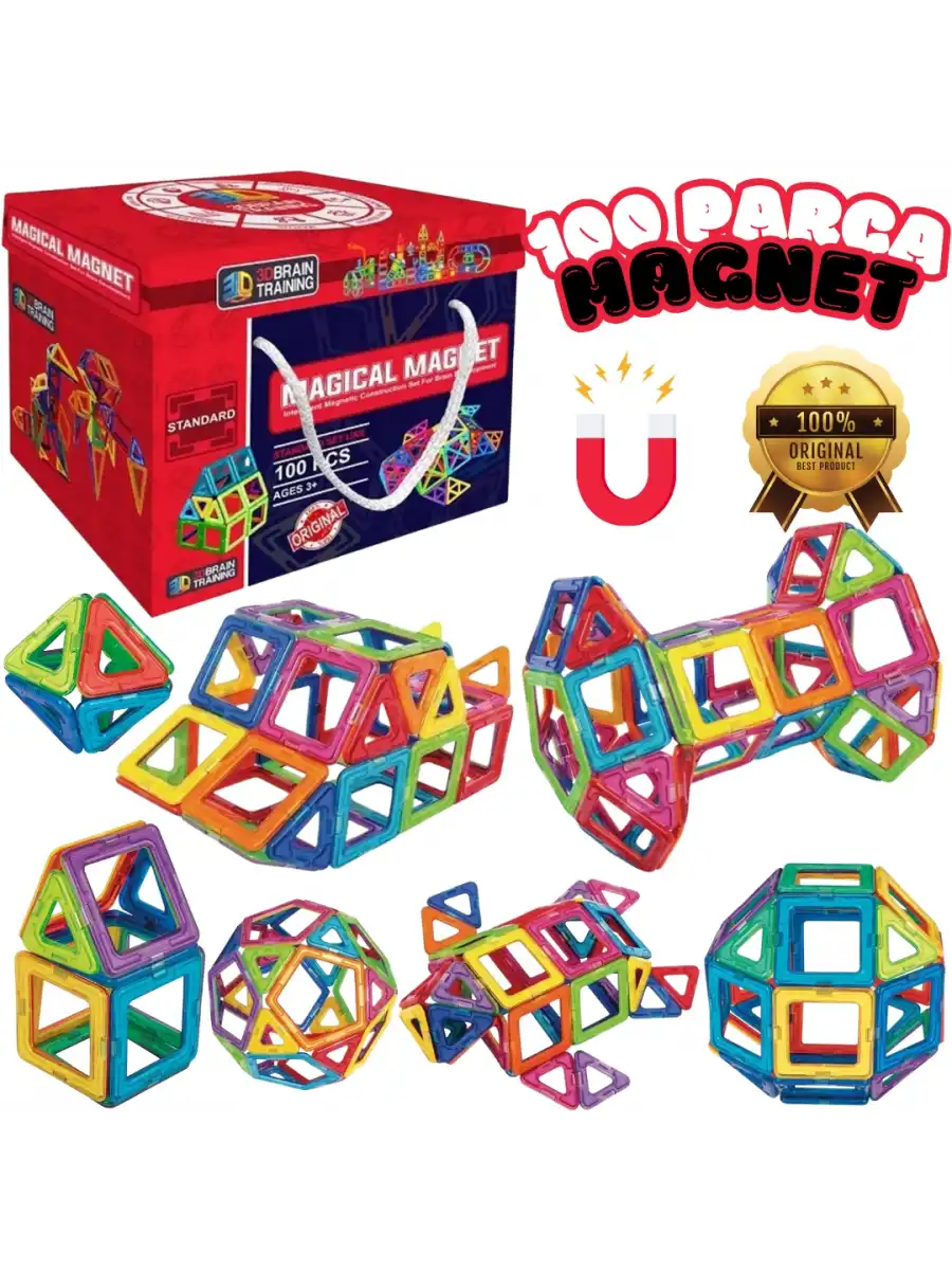 Orijinal Magical Magnet 100 Parça Manyetik Lego - Magnetic Magical Magnet - Mıknatıslı Lego - Mıknatıs Lego