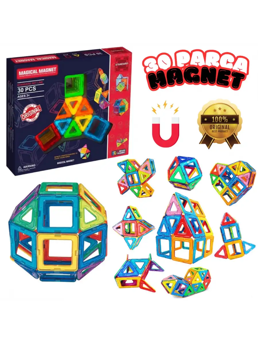 Orijinal Magical Magnet 30 Parça Manyetik Lego - Magnetic Magical Magnet - Mıknatıslı Lego - Mıknatıs Lego