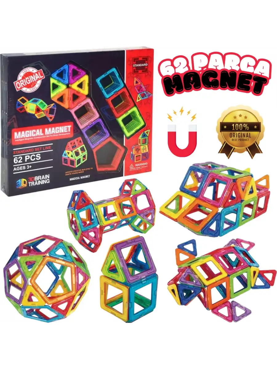 Orijinal Magical Magnet 62 Parça Manyetik Lego - Magnetic Magical Magnet - Mıknatıslı Lego - Mıknatıs Lego