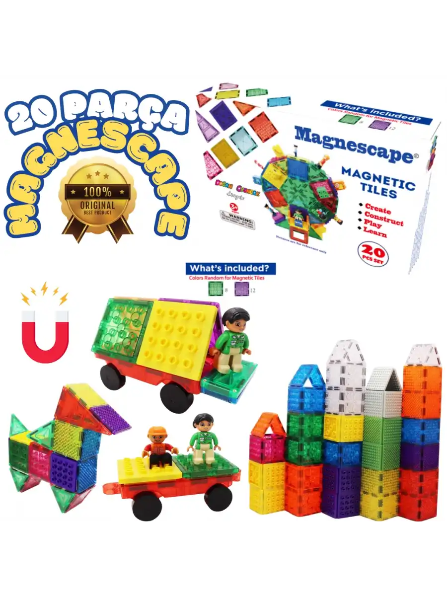 Orijinal Magnescape Magnetic Tiles 20 Parça - Magnetic Magical Magnet - Mıknatıslı Lego Magnescape