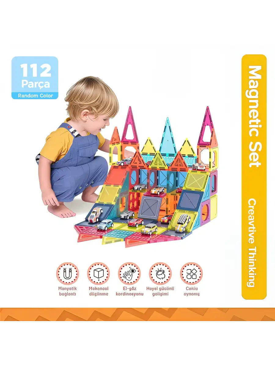 Orijinal Magnetic Tiles 112 Parça Manyetik Lego - Magnetic Magical Magnet - Mıknatıslı Lego
