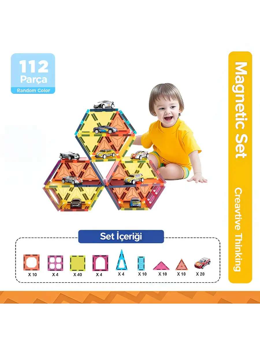 Orijinal Magnetic Tiles 112 Parça Manyetik Lego - Magnetic Magical Magnet - Mıknatıslı Lego