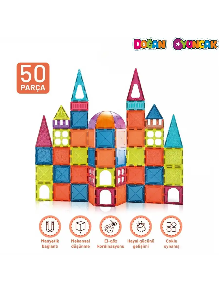 Orijinal Magnetic Tiles 50 Parça Manyetik Lego - Magnetic Magical Magnet - Mıknatıslı Lego