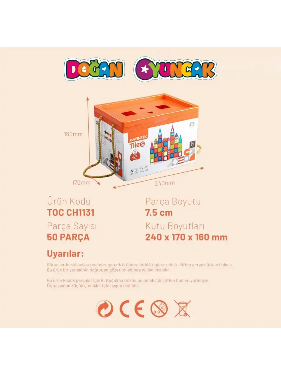 Orijinal Magnetic Tiles 50 Parça Manyetik Lego - Magnetic Magical Magnet - Mıknatıslı Lego