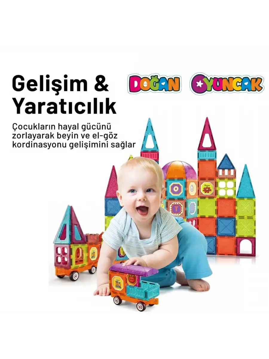 Orijinal Magnetic Tiles 50 Parça Manyetik Lego - Magnetic Magical Magnet - Mıknatıslı Lego