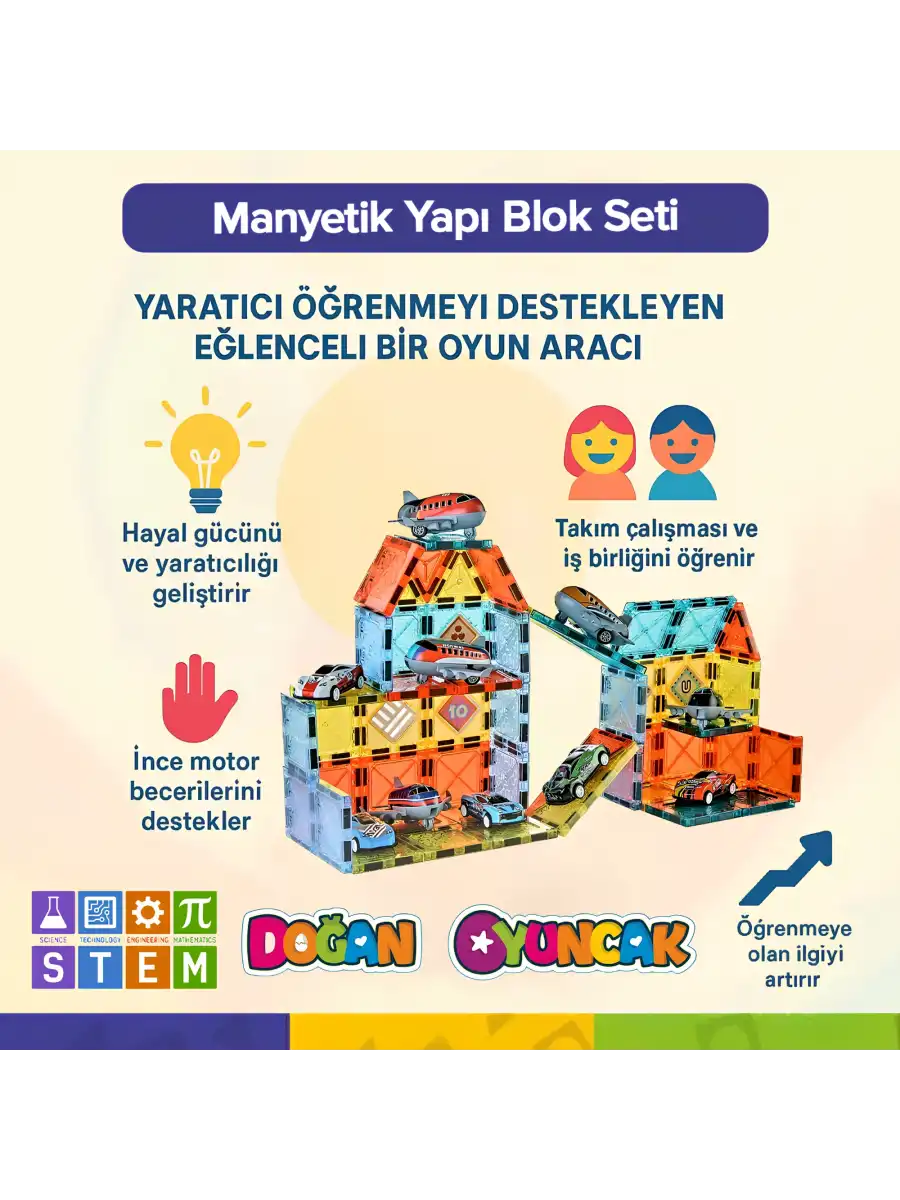 Orijinal Magnetic Tiles 71 Parça Manyetik Lego - Magnetic Magical Magnet - Mıknatıslı Lego