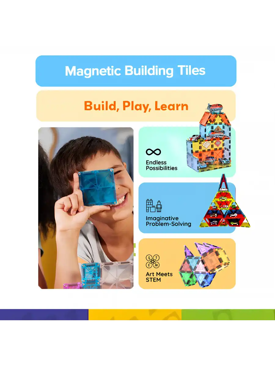 Orijinal Magnetic Tiles 71 Parça Manyetik Lego - Magnetic Magical Magnet - Mıknatıslı Lego