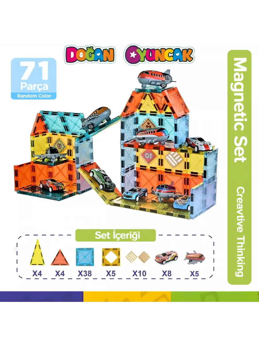 Orijinal Magnetic Tiles 71 Parça Manyetik Lego - Magnetic Magical Magnet - Mıknatıslı Lego