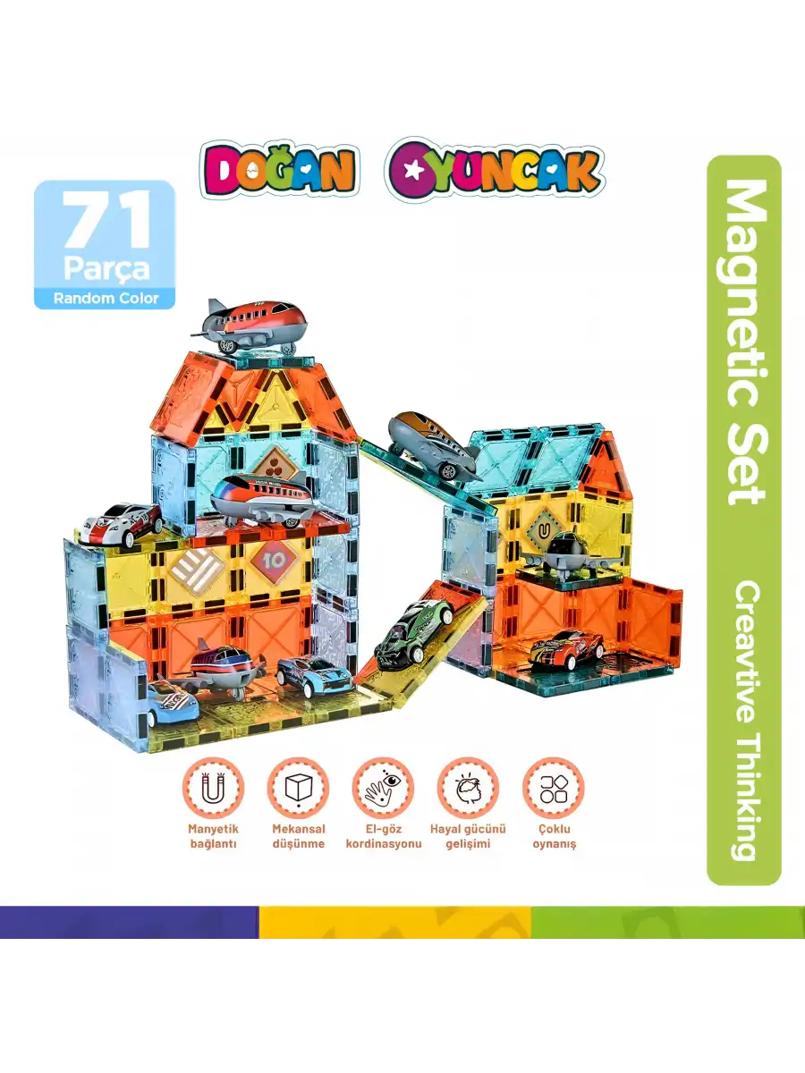 Orijinal Magnetic Tiles 71 Parça Manyetik Lego - Magnetic Magical Magnet - Mıknatıslı Lego