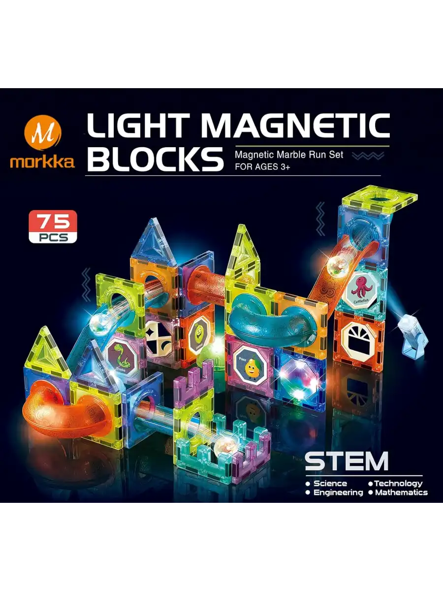 Orijinal Magnetic Tiles Light Version 75 Parça Işıklı Manyetik Lego - Magnetic Magical Işıklı Magnet - Ledli Mıknatıslı Lego