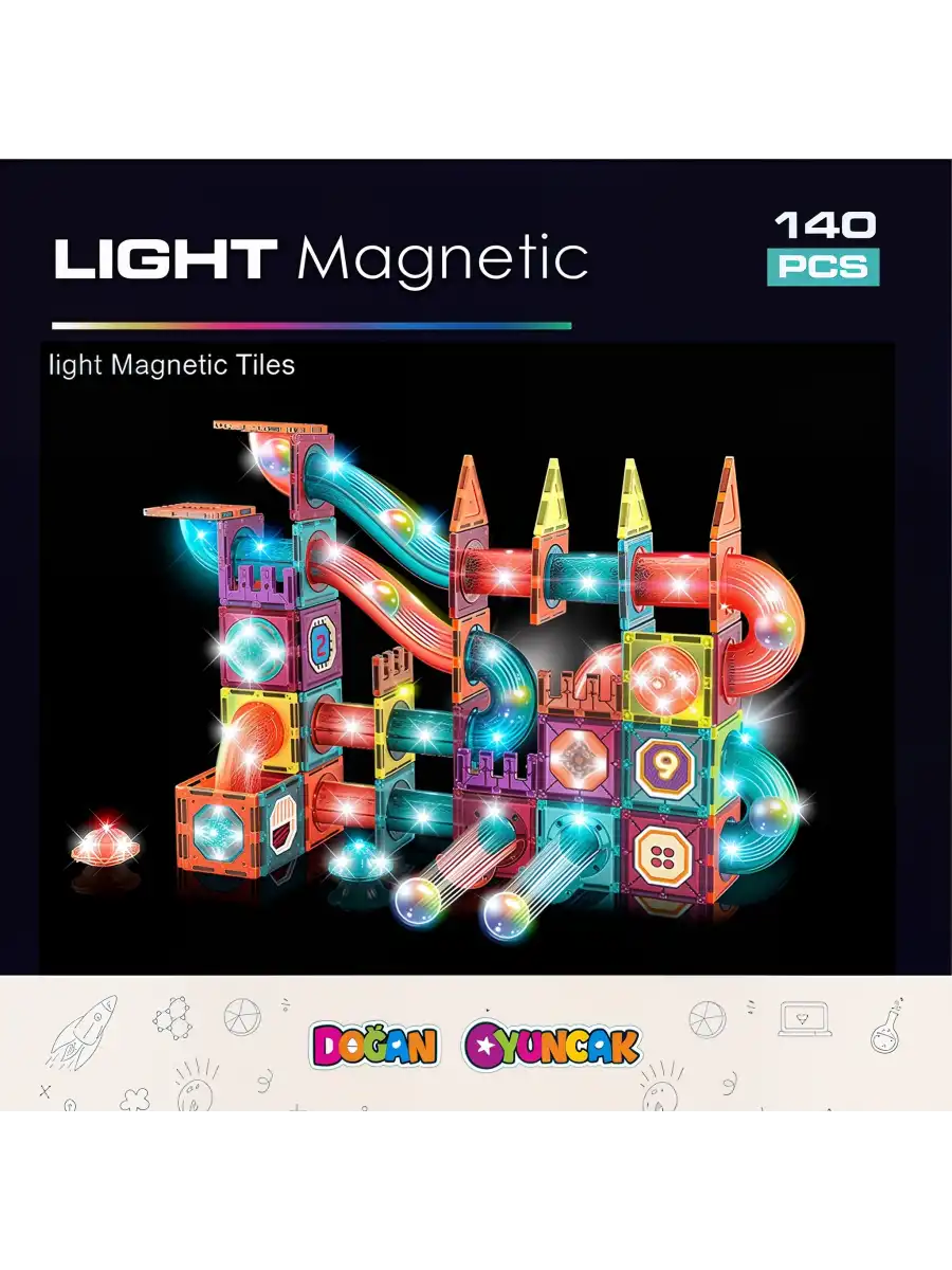 Orijinal Magnetic Tiles Light Version 140 Parça Işıklı Manyetik Lego - Magnetic Magical Işıklı Magnet - Ledli Mıknatıslı Lego
