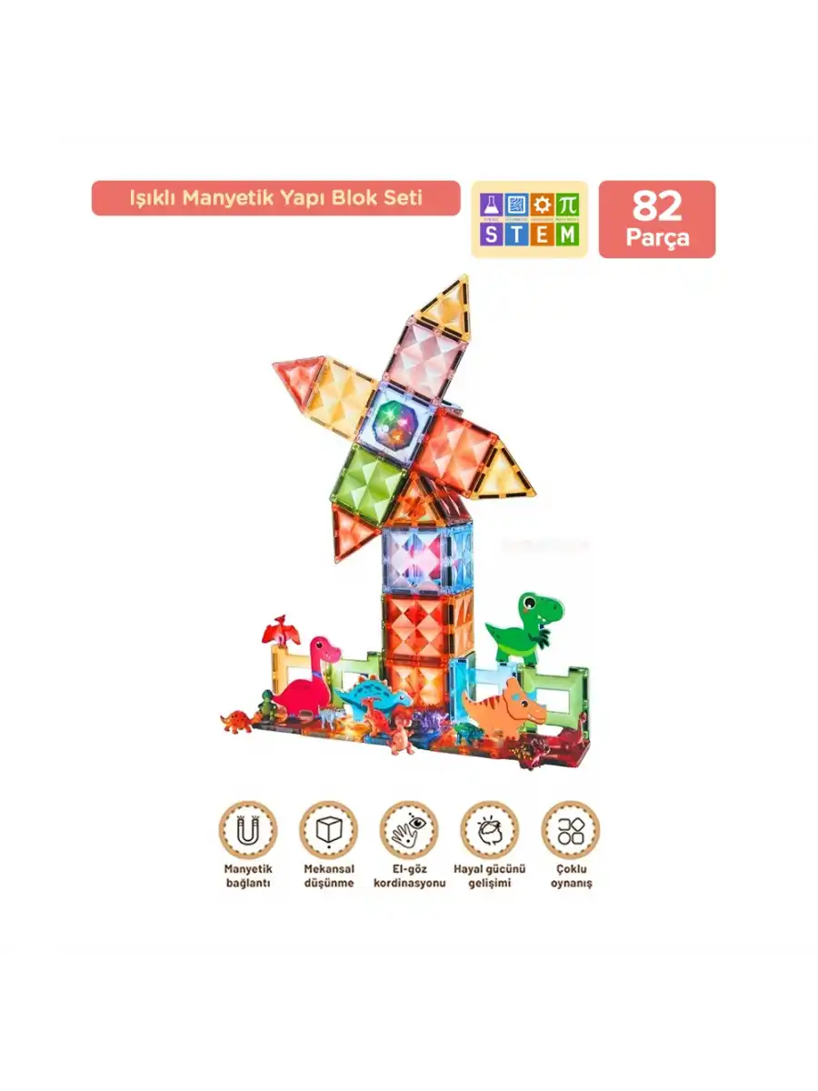 Orijinal Magnetic Tiles Star Diamond Light Version 82 Parça Işıklı Manyetik Lego - Mıknatıslı Lego Ledli Magnetic Işıklı Magnet