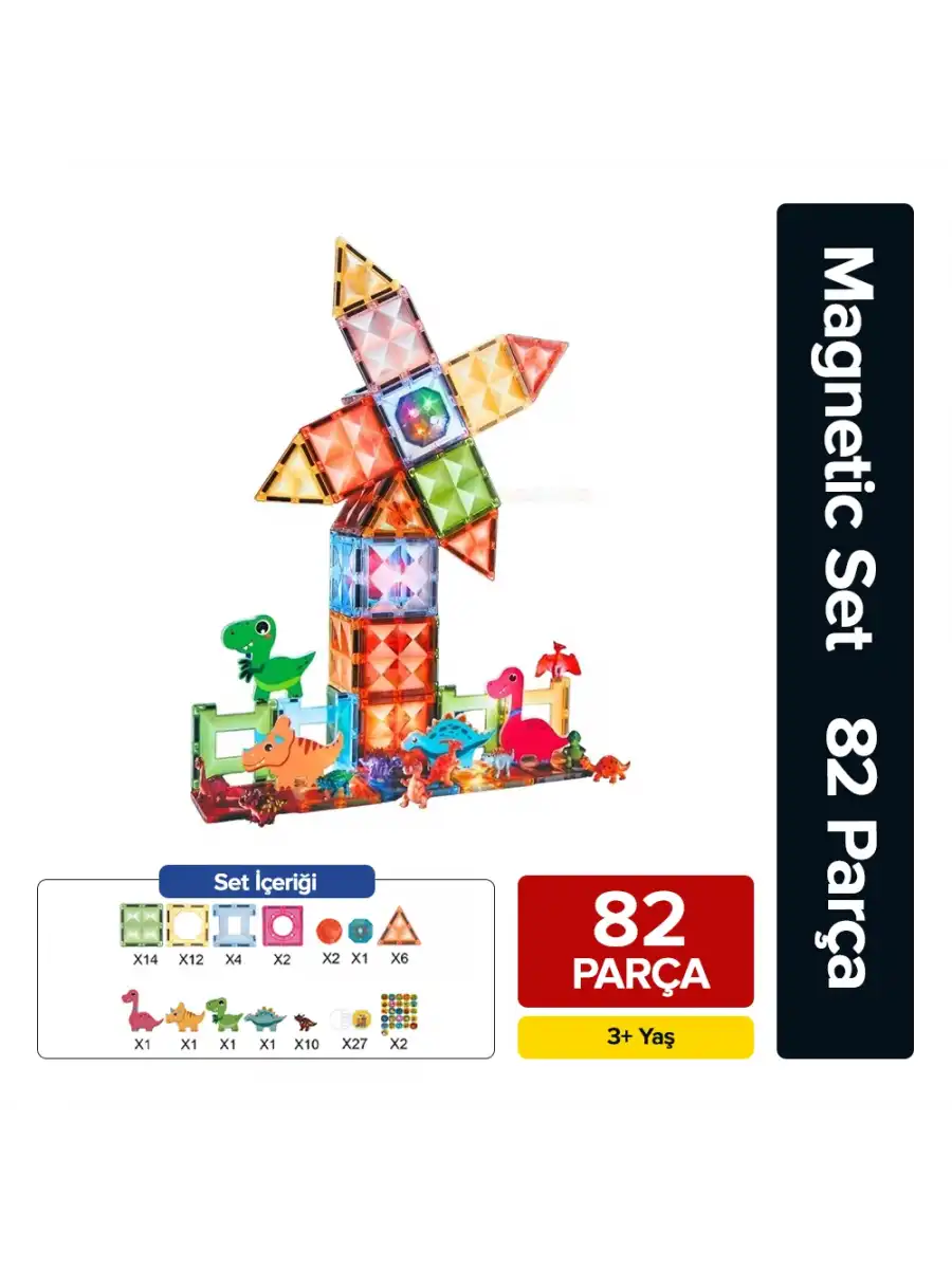 Orijinal Magnetic Tiles Star Diamond Light Version 82 Parça Işıklı Manyetik Lego - Mıknatıslı Lego Ledli Magnetic Işıklı Magnet