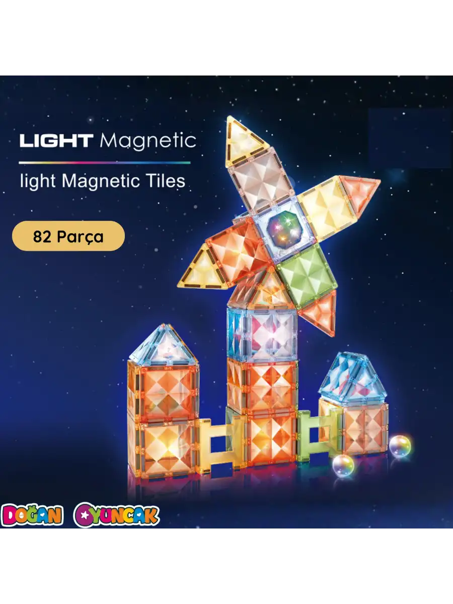 Orijinal Magnetic Tiles Star Diamond Light Version 82 Parça Işıklı Manyetik Lego - Mıknatıslı Lego Ledli Magnetic Işıklı Magnet