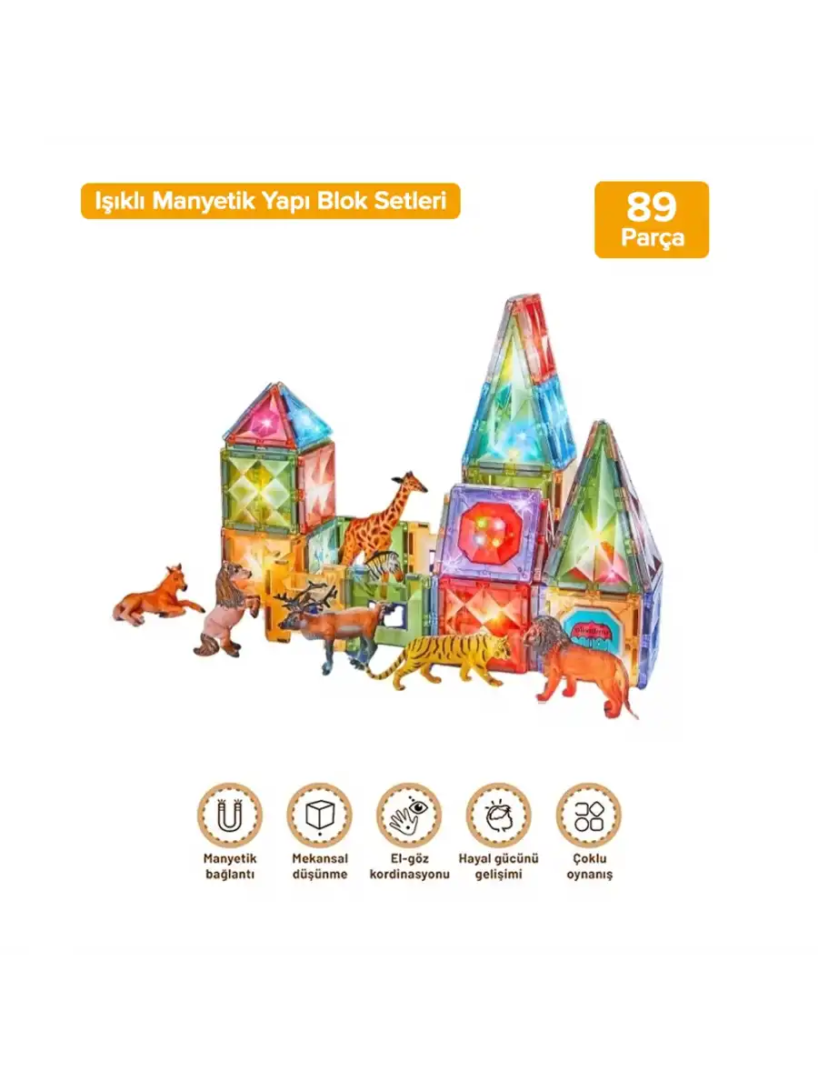 Orijinal Magnetic Tiles Star Diamond Light Version 89 Parça Işıklı Manyetik Lego - Mıknatıslı Lego Ledli Magnetic Işıklı Magnet