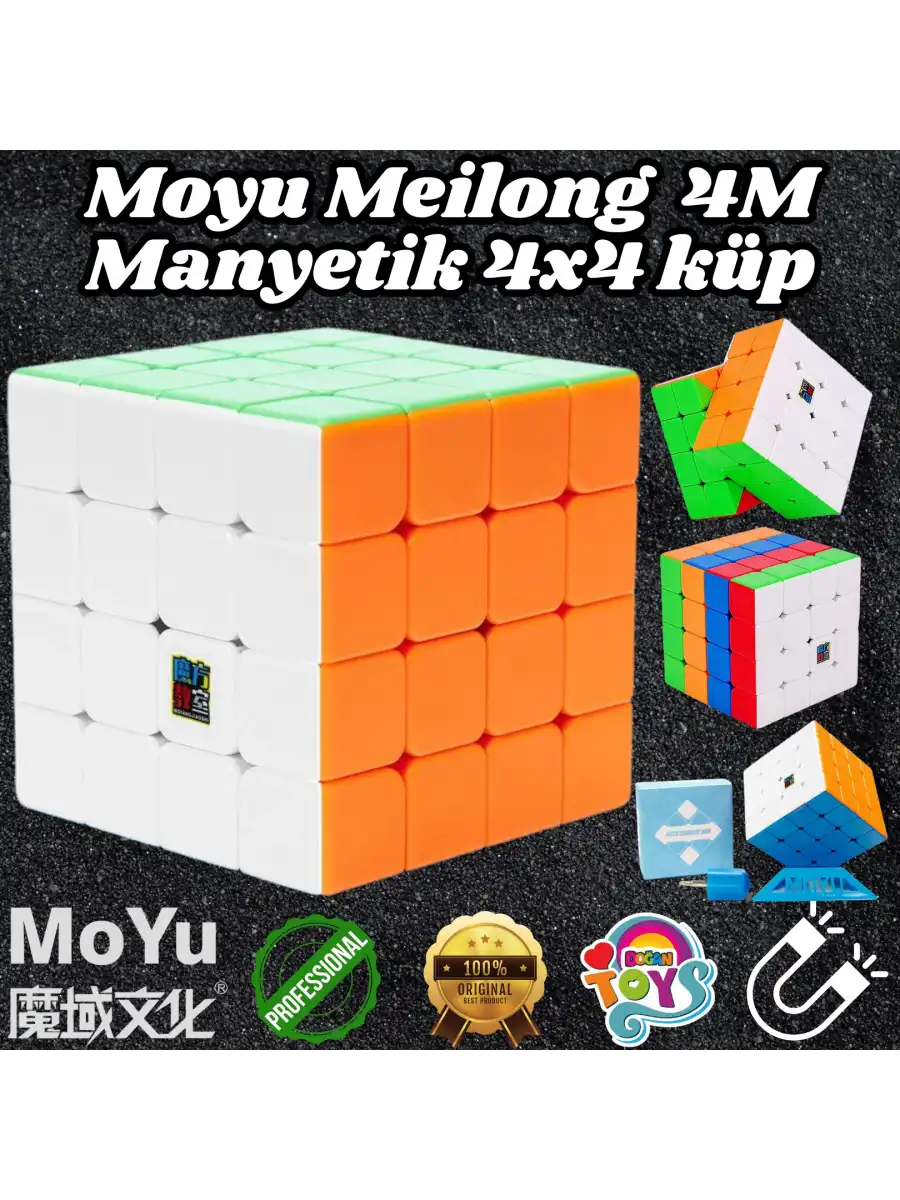 Orijinal MoYu Meilong 4x4 Manyetik Küp 4M - Moyu Speed Cube - Moyu 4x4 Zeka Küpü - Zeka Küpü - Magnetic Cube