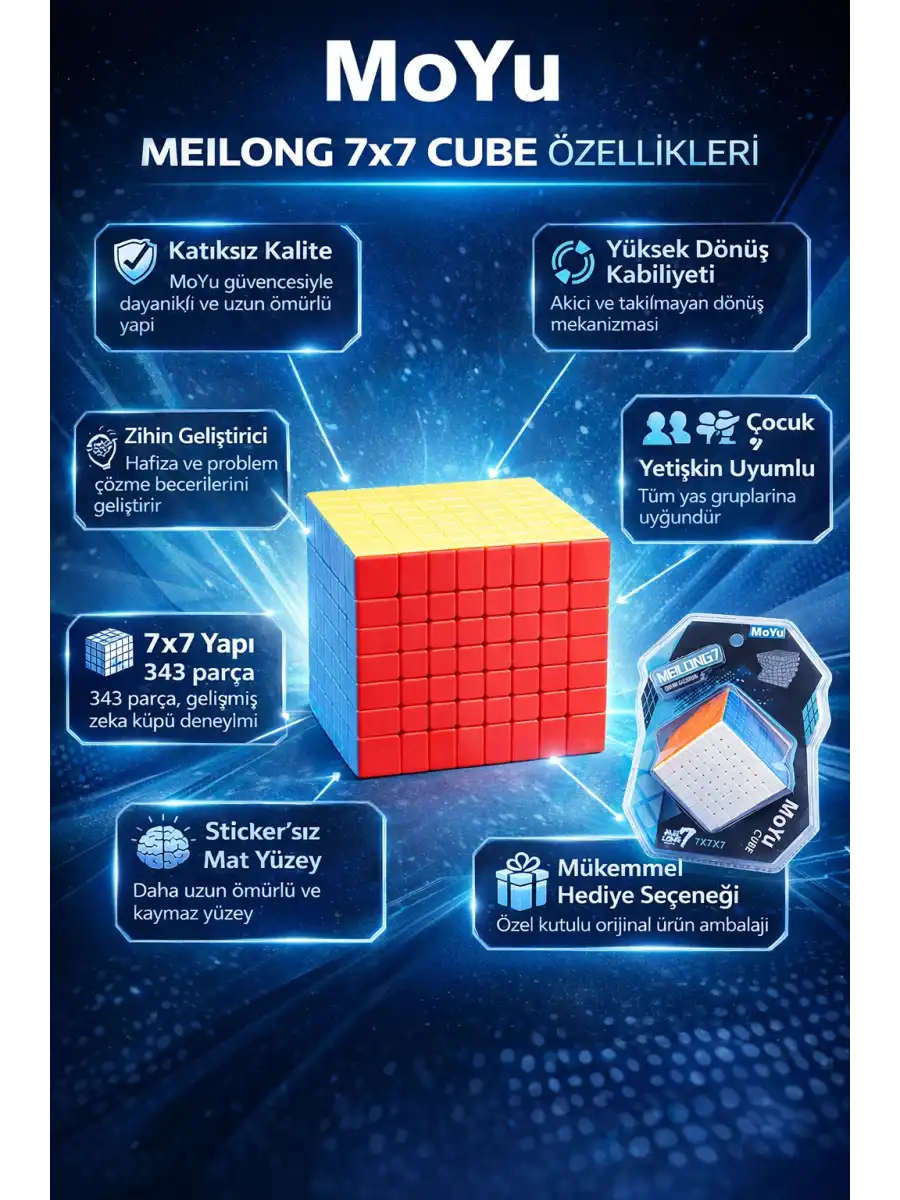 Orijinal MoYu Meilong 7x7 Küp - Moyu Speed Cube - Moyu 7x7 Zeka Küpü - Zeka Küpü - Rubik Küp
