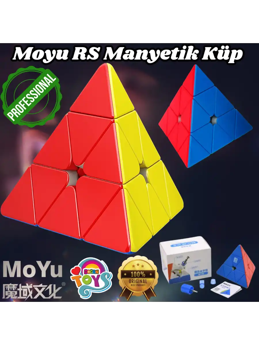 Orijinal MoYu Piramit RS Manyetik Çift Modülasyon Küp - Moyu Speed Cube - Moyu RS Piramit Zeka Küpü - Zeka Küpü - Magnetic Cube